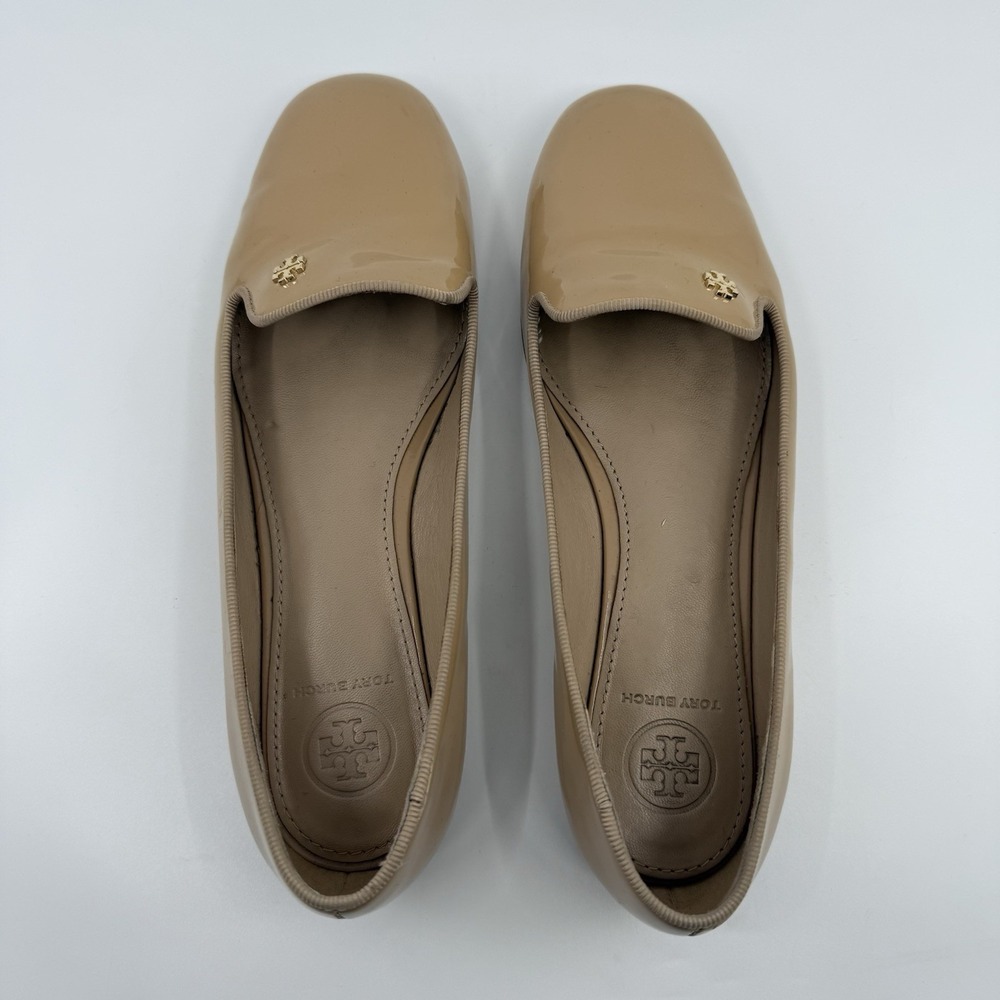 Tory Burch Women 6.5 Samantha Smoking Patent Leather Slipper Loafer‎ Nude Beige
